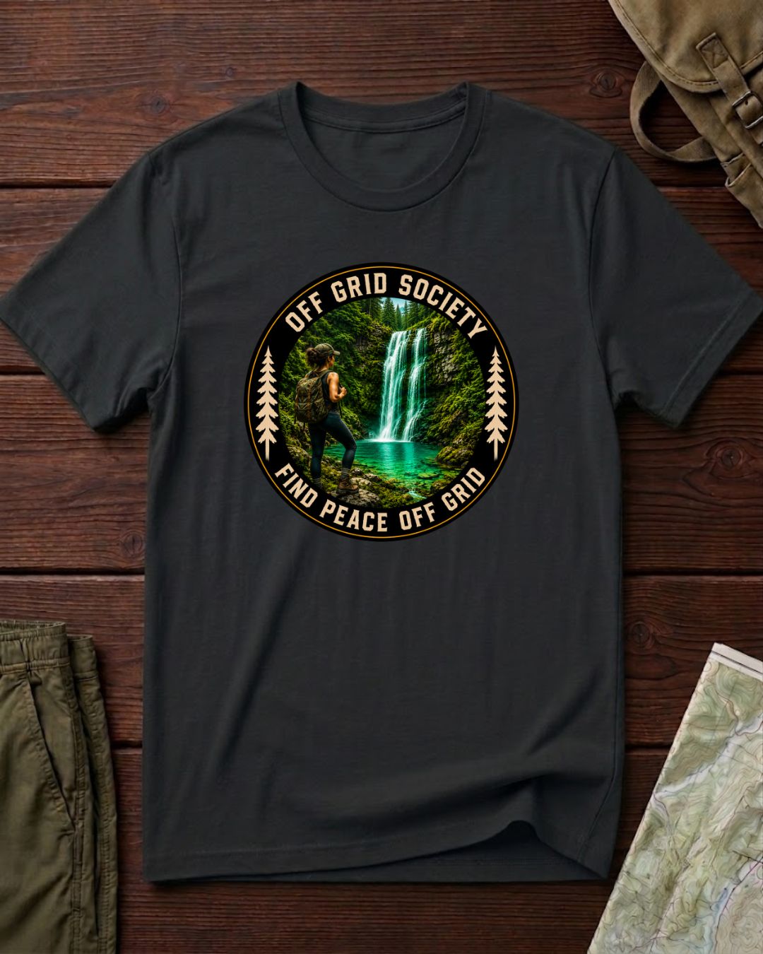 Find Peace Off Grid Waterfall T-Shirt