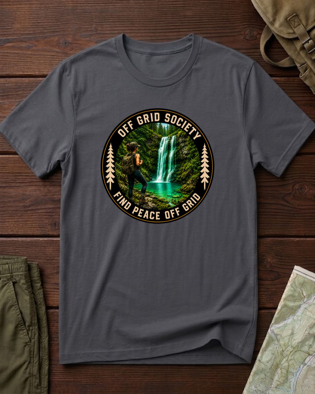 Find Peace Off Grid Waterfall T-Shirt