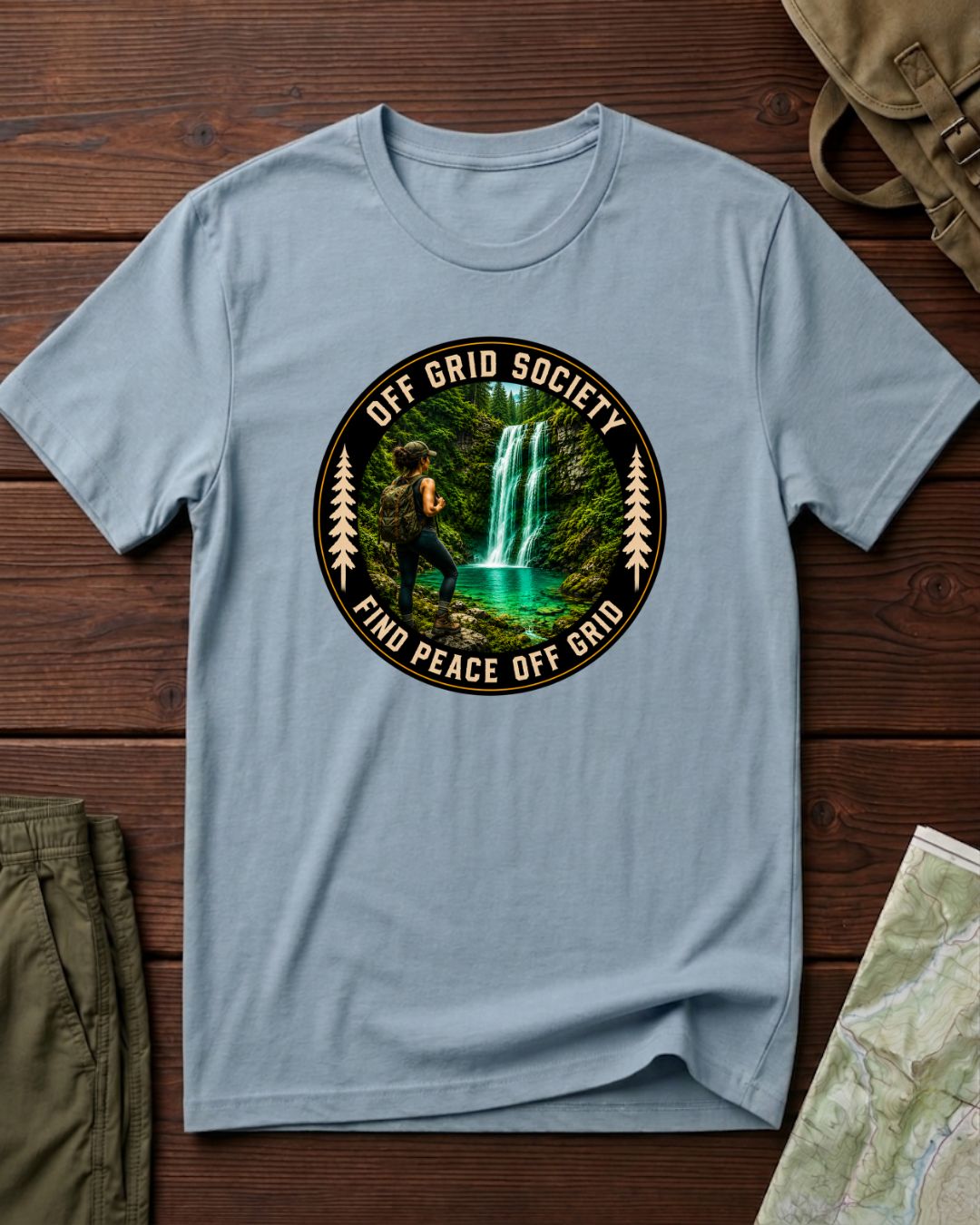 Find Peace Off Grid Waterfall T-Shirt