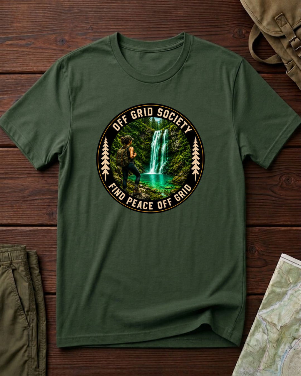 Find Peace Off Grid Waterfall T-Shirt