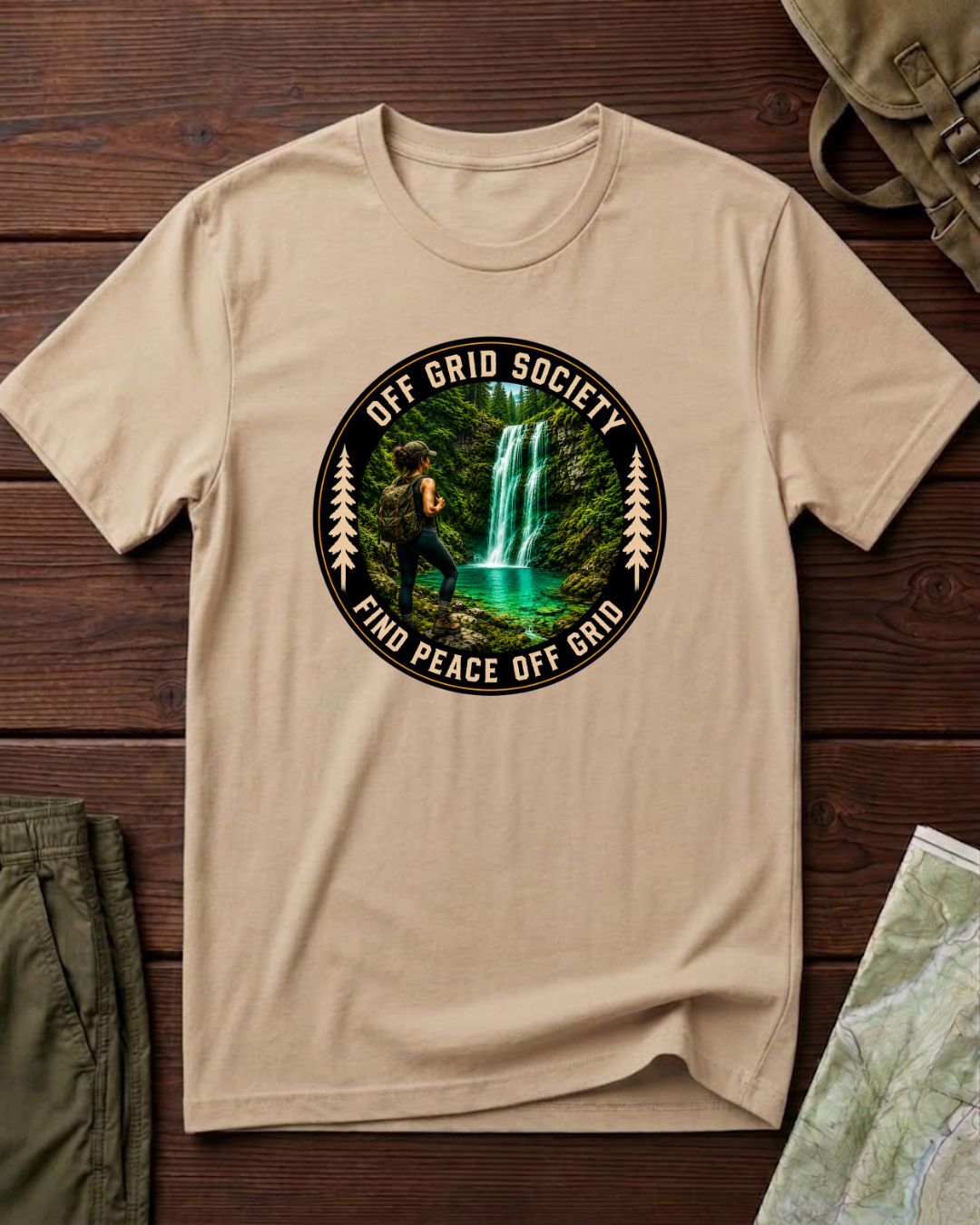 Find Peace Off Grid Waterfall T-Shirt