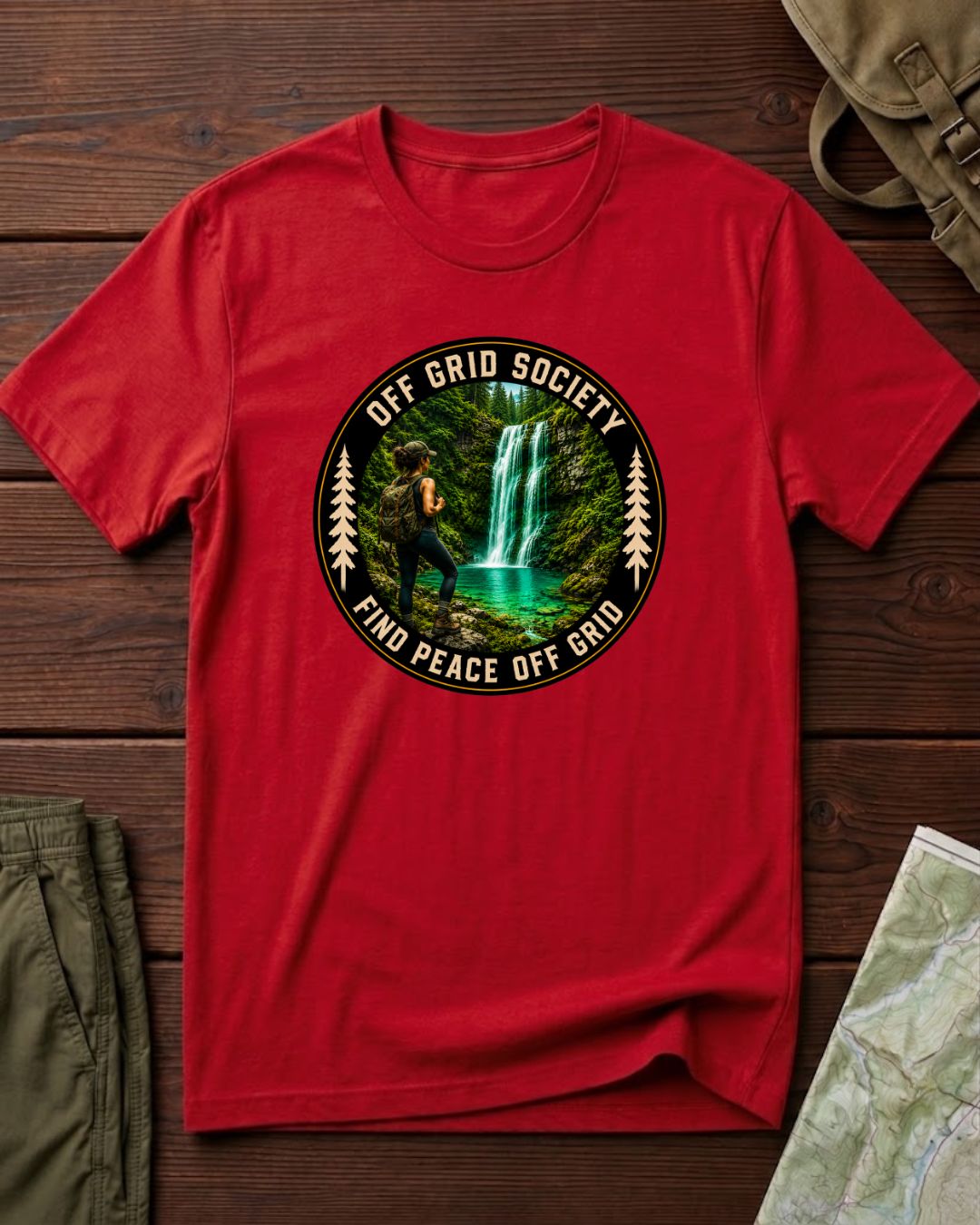 Find Peace Off Grid Waterfall T-Shirt