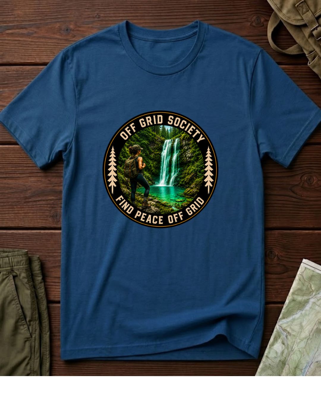 Find Peace Off Grid Waterfall T-Shirt