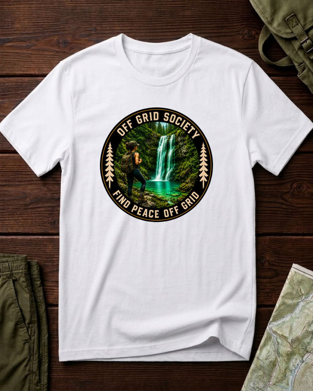 Find Peace Off Grid Waterfall T-Shirt